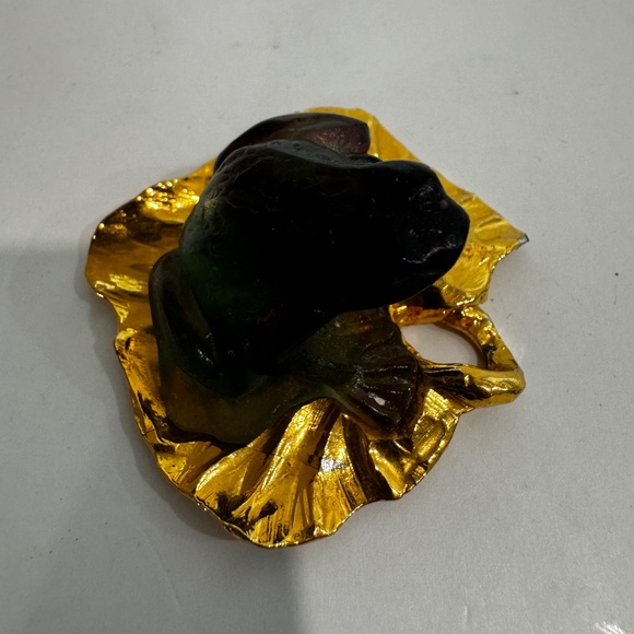 VTG Daum France Pate De Verre Purple Green Frog Gold Lily Pad Pendant - Picture 2 of 13